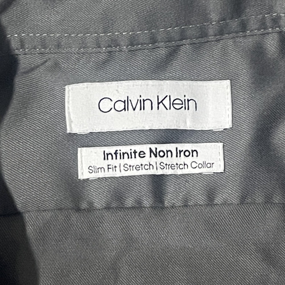 Calvin Klein Gray Button Down Dress Shirt Men's Size Medium Infinite No Iron - Picture 5 of 7